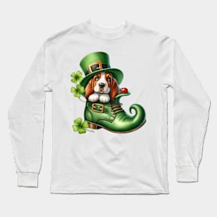 Basset Hound Dog Shoes For Patricks Day Long Sleeve T-Shirt